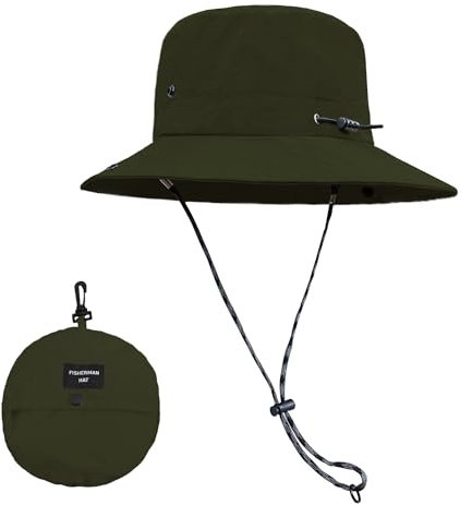 ehsbuy Sonnenhut Herren Damen Safari Fischerhut Wasserdicht Cowboy Style Boonie Bucket Hut Faltbar Sommerhut mit Verstellbare Kinnriemen für Wandern Outdoor