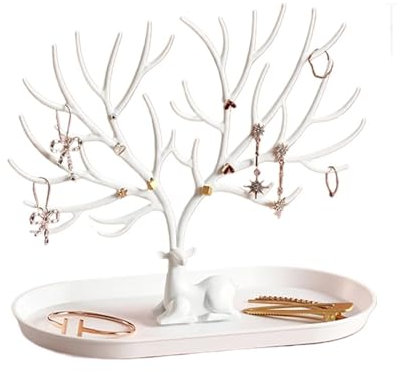 Stilvoller Hirsch-Präsentationsständer, Kunststoff, Schmuckständer, Halter, Ohrring-Halsketten-Organizer für Schmuck-Display (weiß)