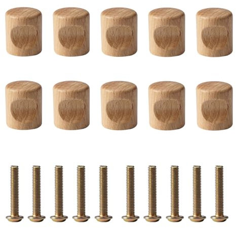LuminaryLair 10 Stück Runde Holzknauf, 20 × 24mm Gekerbt Schrank Knauf, Natur Holz Möbelgriffe, Massivholz Rund Knopf mit 10 Schrauben, Schubladenknopf für Kleiderschränke und Schubladen, Vitrinen
