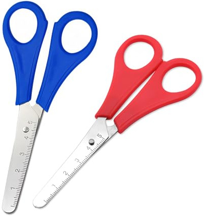 Kids Scissors 2 PCS Blunt Tip Preschool Children Safety Scissors with cm-Scale, Plastic Handle Craft for DIY Craft, Kids Scissor for Scrapbooking Students Teaching Stationery(2, Red+Blue)