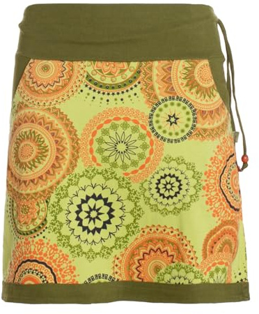Vishes Alternative Bekleidung - Damen Mini-Rock Baumwolle Mandala-Muster extra breiter Bund mit Kordel-Zug und Taschen hellgrün 36