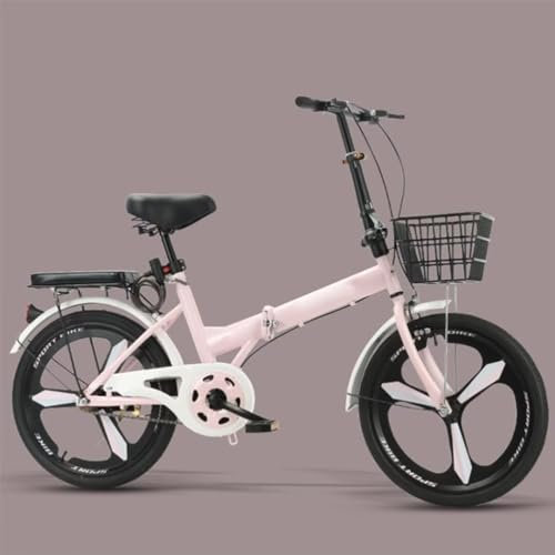 Vélo pliant, vélo de ville pour hommes et femmes adultes, freins avant et arrière, vélo de ville avec porte-bagages arrière, guidon réglable, selle confortable, vélo de croisière/rose/22 pouces
