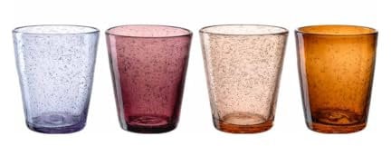LEONARDO HOME Burano 055289 - Set di 4 bicchieri colorati • inclusioni per bolle • bicchiere per acqua • bicchiere per bevande analcoliche • quattro colori • lavabile in lavastoviglie • fatto a mano