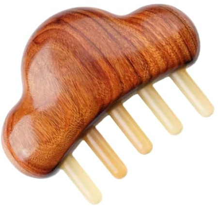 Holzmassagekamm für Kopfhaut und Gesicht mit Gua Sha Funktion | Braun, Holz und Horn, Komfortable Form, Geeignet für Schönheitssalons und Spas
