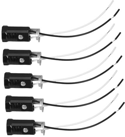 E12 Keramik Birne Jahrgang Konverter Lampe Lampenfassung 5 Stück-pack | Schwarz, Bakelit und Kupferblech, mit Kabel, für Kronleuchter und Tischlampen, Einfache Montage