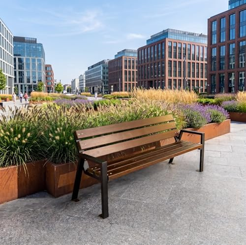REKORD Gartenbank 178 x 60 x 76 cm Robuste Parkbank aus verzinktem Metall und Holz mit Rückenlehne wetterfeste Outdoor Sitzbank Bank für Garten Terrasse Balkon Vorgarten – Zeus Bis - Palisander