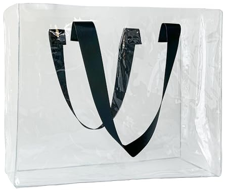 TotePrint Transparente PVC Strandtasche, 45x34x15cm, Wasserdichte Tasche mit Blauen Tragegriffen, Durchsichtige Einkaufstasche