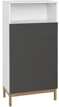 LOFT24 Mirza Midi Cabinet with 2 Doors and 1 Drawer in White Anthracite Oak, 60 x 35 x 121 cm (W x D x H)