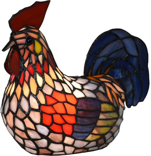 Bieye L30834 Bunte Hahn-Tischlampe im Tiffany-Stil, Buntglas-Akzent-Tischlampe, Nachtlicht für die Dekoration am Bett oder im Wohnzimmer