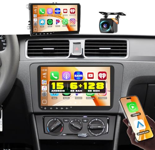 Roinvou 6+128G Android 15 9'' Autoradio per VW Golf 5 6 Passat Polo | Carplay Android Auto per VW Tiguan Touran Caddy Skoda, 9'' Touchscreen, WiFi GPS BT EQ, FM/RDS SWC, Telecamera