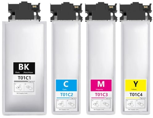 VortexLumen Tinte T01C1 T01C2 T01C3 T01C4 T01C Kompatibel mit Pro C529RDTW C579RDTWF Drucker Verwendung Für Europa Voll Mit Pigment(4 Bags-KCMY)