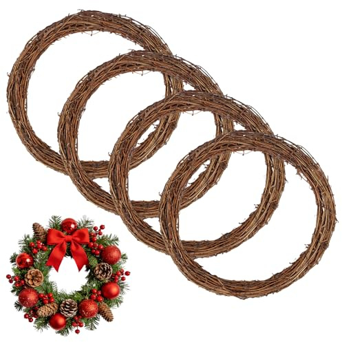SENJEOK 4 Pcs 30cm Grapevine Wreath, Rattan Wreath for DIY Craft Wedding Decors