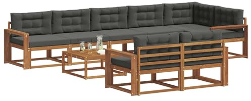 vidaXL Outdoor-Sofagarnitur mit Kissen 9 pcs Natur und Anthrazit, Outdoor-Sitzmöglichkeiten, Garten-Lounge-Sofaset, Langlebige Terrassen-Sektional, Modernes Gartenmöbel