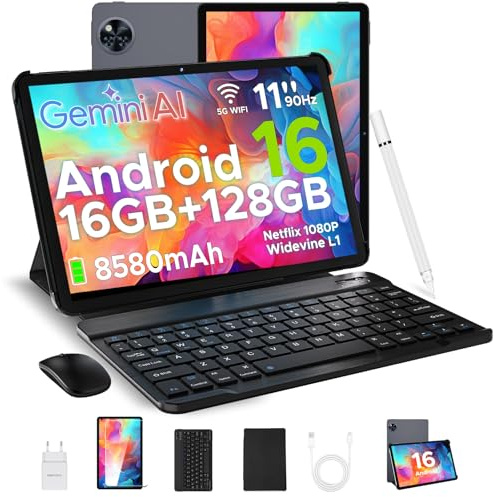 DOOGEETab U11 Android 16 Tablet 11 Pollici Gemini AI, 16GB+128GB/2TB TF, 90Hz, 8580mAh, Tablet con Tastiera e penna, Mouse, Case, Gaming Tablets Unisoc T7200 Octa Core/13MP+5MP/WiFi 5/Face ID, Grigio
