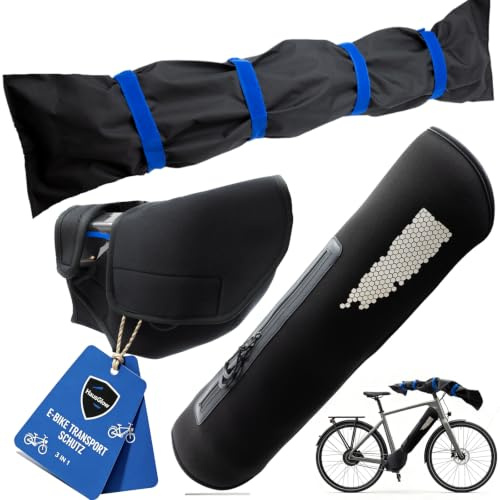 E-Bike Transportschutz Set 3-Teilig für Motor Akku Lenker | Wetterfest Blau | Ebike Akku Schutzhülle mit Flaschenhalter Öffnung | Motor Schutzhülle | Lenkerschutzhülle E-bike, Schützt vor Kälte & Schmutz