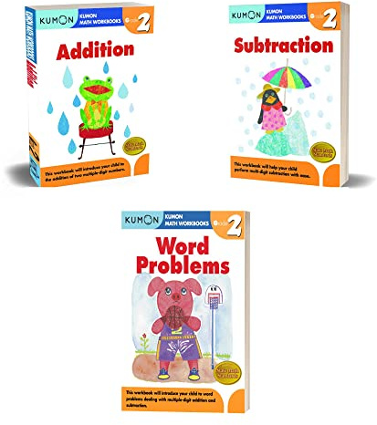 Kumon Grade 2 Workbook Set (3 workbooks) Addition, Subtraction, Word Problems