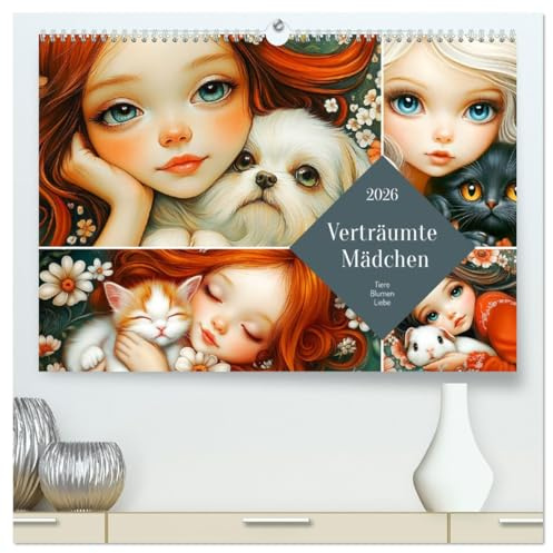 Verträumte Mädchen. Tiere, Blumen, Liebe. (hochwertiger Premium Wandkalender 2026 DIN A2 quer), Kunstdruck in Hochglanz: Zauberhafte Momente inmitten von Blumen und mit Tieren (CALVENDO Tiere)