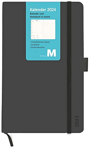 Kombitimer 2024 mittel. Schwarzer Terminkalender 2024. Buch-Kalender mit Lesebändchen und Gummiband. Taschenkalender zum Planen von Terminen.