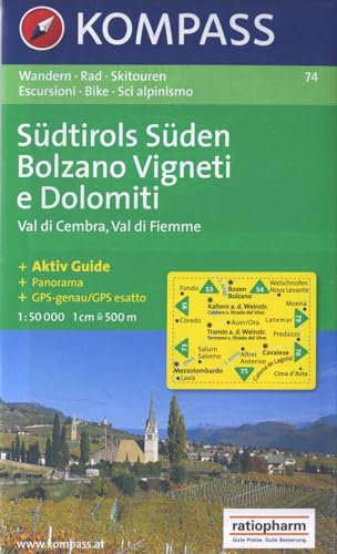 Südtirols Süden, Bolzano Vignetei e Dolomiti, Val di Cembra, Val di Fiemme: Wandern / Rad / Skitouren. Escursioni / Bike / Sci alpinismo. Panorama, GPS-genau. 1:50.000