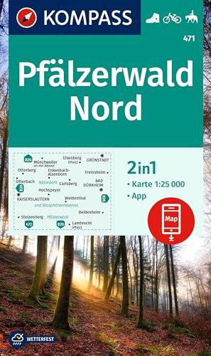KOMPASS Wanderkarte 471 Pfälzerwald Nord 1:25.000: 2in1 Wanderkarte inklusive Karte zur offline Verwendung in der KOMPASS-App. Fahrradfahren. Reiten.