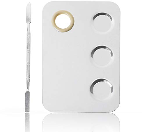 KissDate Makeup Palette 6x4inch Stainless Steel 3-well Nail-art Cosmetic Artist Mixing Palette with Spatula Tool for Mixing Foundation Silver