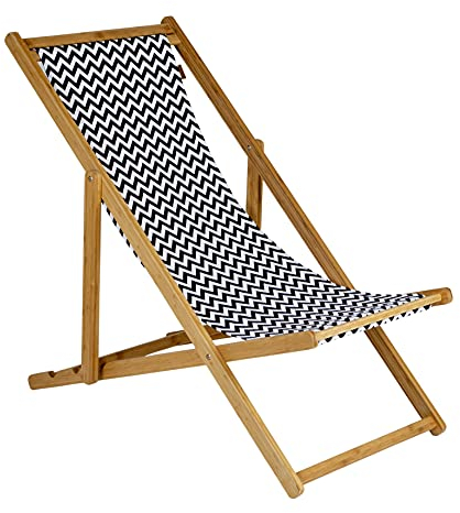 Bo-Camp Urban Outdoor Holz Strand Liege Stuhl Campingstuhl Retro Leinen Optik mit 3 Positionen