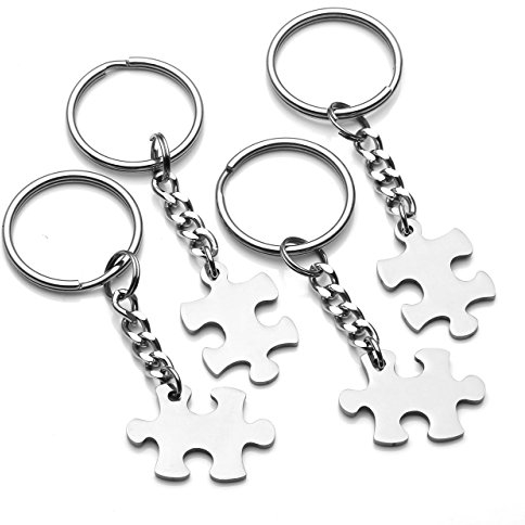 Zysta 4 Stück Edelstahl Paar BFF Schmuck Set Partner Schlüsselanhänger mit Puzzle Anhänger