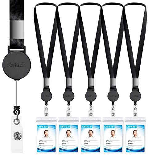 Umhängeband mit Ausweishalter (5 Stück), 50,8 cm, flach, Polyester, mit einziehbarem Ausweishalter und vertikalem Namensschildhalter für Büroausweis, Schulausweis, Führerschein (5)
