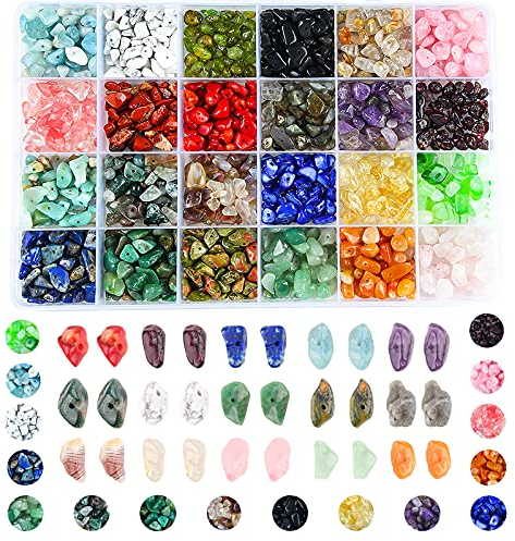 Colle Edelsteinperlen, zerkleinert, unregelmäßige Chips, Steinperlen, Naturstein, Heilkristall, lose DIY-Perlen für Schmuckherstellung, Halskette, Armband, Ring (24 Farben) (mehrfarbig)