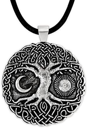 HAQUIL Tree of Life Necklace, Antique Tree of Life Symbol Medallion Pendant, Faux Leather Cord, Zinc, No Gemstone