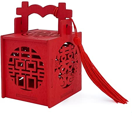 Boîte à bonbons de style chinois, boîtes-cadeaux de mariage, boîte à bonbons en bois de mariage Double Xi, boîte-cadeau de bonbons en bois creux avec des glands pour des faveurs de mariage 10 pièces