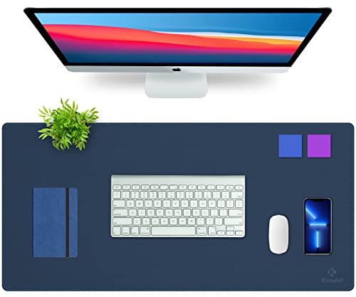 K Knodel Schreibtischunterlage, 90cm x 43cm PVC-Leder Tischunterlage, Wasserdichte Laptop Unterlage für Büro (Dunkelblau)