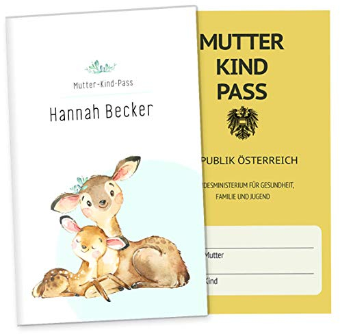OLGS Mutter-Kind-Passhülle 3-teilig Österreich personalisiert Hab dich lieb | Baby Schwanger Geschenkidee Mukipasshülle | Schutzhülle für Schwangerschaft (MuKi-Pass Österreich personalisiert, Reh)