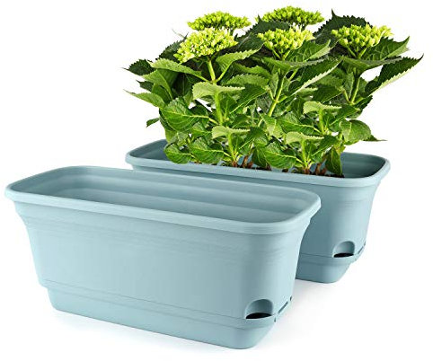 T4U 40cm Plastik Selbstbewässerung Blumenkasten Türkis 2er-Set, Wasserspeicher Blumentopf für Innen- und Außenbereiche