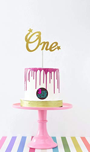 GOLD Number ONE Birthday Cake Toppers 300gsm Premium Glitter Card | 1 Cake Topper, 1st First Anniversary, Bling Sparkle Decoration Party Approx 6.1 x 3.6 Inches