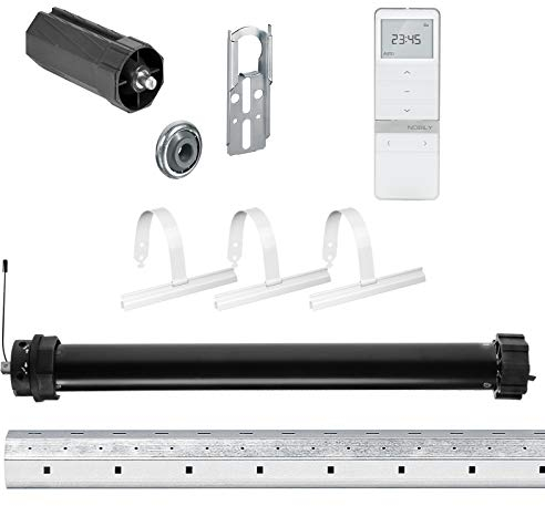 NOBILY Rolladen-Komplett-Set f. 60mm Achtkantwelle Mechanischer Funk Maxi-Rolladenmotor 10Nm + Rolladen Handsender + Mechanik-Set,Gesamtlänge bis 1,0 Meter