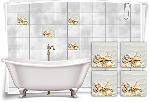 Fliesen-Aufkleber SPA Wellness Seestern Muscheln Sand Strand Ufer Meer Bad WC Deko, 15x15cm fp5p603q-136065