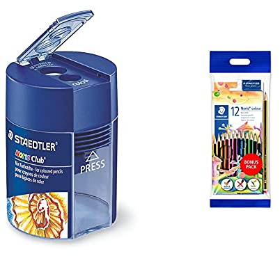 STAEDTLER 512 002 Doppelspitzdose Noris Club, Rund, Anspitzer + STAEDTLER Noris colour Buntstifte