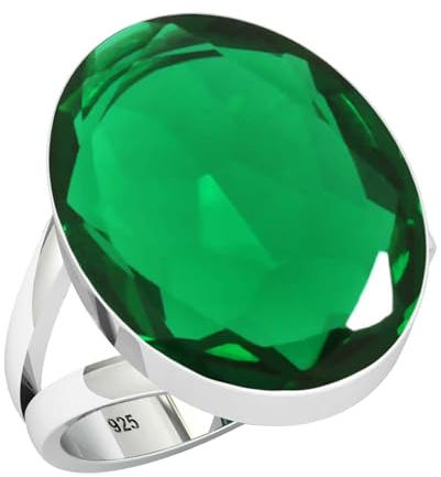 Jeweloporium 925 Silber Ringe für Damen Grün Smaragd simuliert mit Stein Mode Silber Ringe Größe 60(19.1) Engagement Geschenk Boho Schmuck