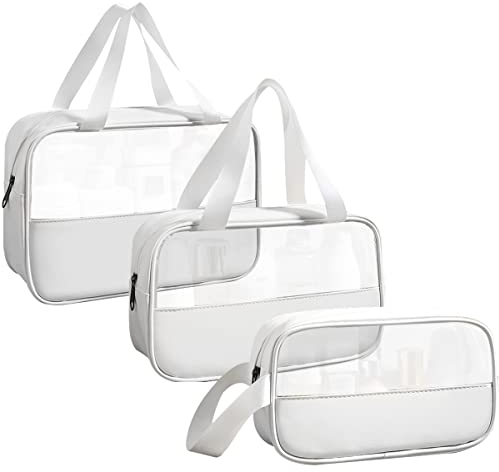 LEcylankEr Trousse de Toilette Transparente 3 Pièces, Trousse de Toilette PVC Étanche pour Femme, Trousse de Maquillage Légère pour Voyage Set (Blanc)
