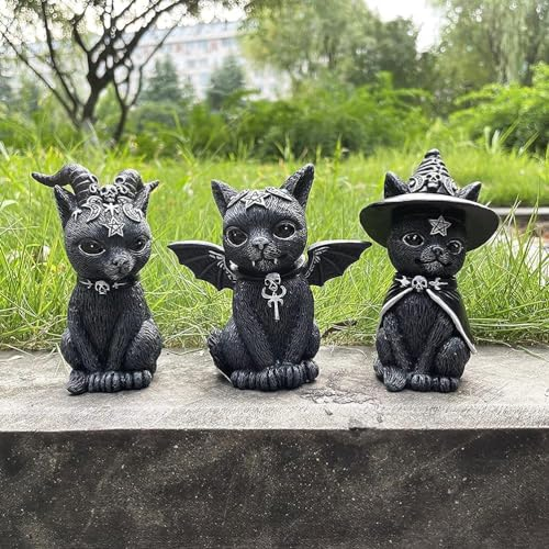 Dianreno Katze Statue - Schwarze Katze Statue für Outdoor Hof Dekoration - Schwarze Katze Halloween Dekoration - für Rasen Garten Dekoration - 3-teiliges Set..