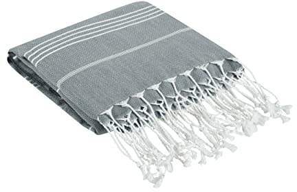 Mixibaby Strandtuch XXL100% Baumwolle Hamamtuch Badetuch Saunatuch Peshtemal 100x180cm, Farbe:Dunkelgrau
