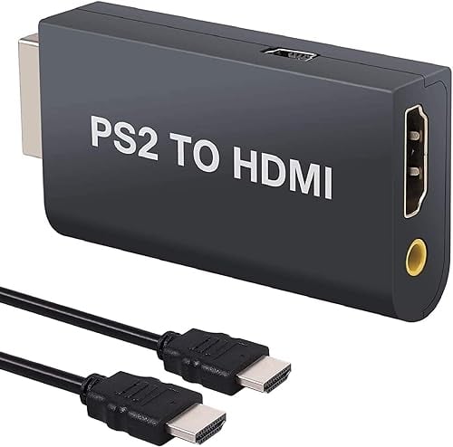 AUTOUTLET PS2 zu HDMI Konverter, PS2 auf HDMI Adapter Konverter mit 3,5 mm Kopfhörer Audioausgang und 1,5M HDMI Kabel, PS2 HDMI Kabel Video-Audio-Adapterkabel für PS2 HDTV Monitor Projektor