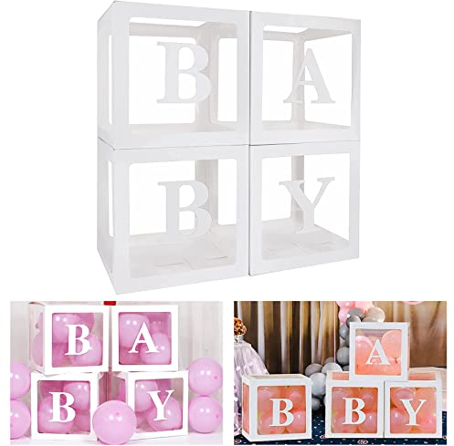 Transparente Ballon Boxen, 4 Transparente Luftballon Boxen Baby, Babyparty Dekoration Ballonboxen Mit BABY Buchstaben Babyparty Dekorationen Boxen Baby Shower Boxen Deko für Mädchen Jungen
