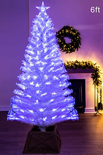 Christmas Tree World | 6ft Artificial White Blue Ripple Effect Fibre Optic Tree | Bushy and Luxury Quality PVC Tips | Easy to Assemble and Take Down | 80cm Diameter