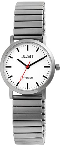Just Liza Damen-Uhr Zugband Titan Datum Analog Quarz JU10111 (silberfarbig weiß 1)