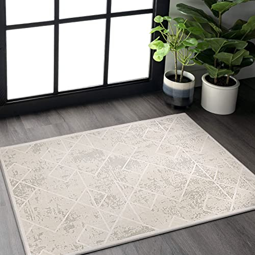 Leesentec Teppich Wonzimmer Teppiche Schoafzimmer Geermetrische Moderner Absttakter Anti-Rutsch Kurzfloriger Beige Teppich Große Weiß Teppiche (Elfenbeinweiß, 80 * 120cm)