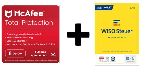 WISO Steuer 2023 (Steuerjahr 2022) + McAfee Total Protection 2025 (6 Gerät, 12 Monate) | PC Aktivierungscode per Email | 2025 | Aktivierungscode per Email