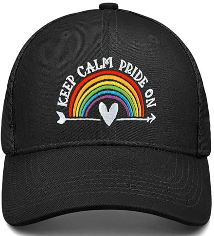 Gay Pride Baseballmütze für Männer und Frauen, LGBT Regenbogen bestickte Trucker Hüte verstellbare, waschbare LGBTQ Baseballkappe Geschenke, 04.Schwarz-2, Einheitsgröße