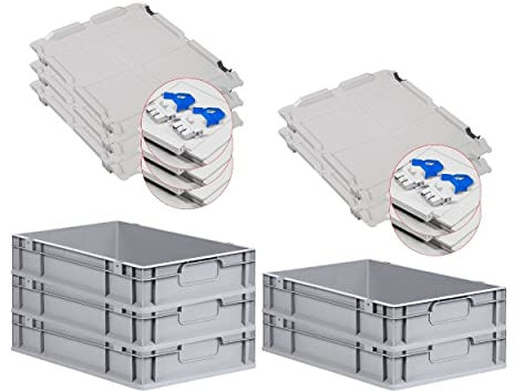 PROREGAL SuperSparSet 5x Eurobox NextGen Economy mit Scharnierdeckel & blauen Verschlüssen | Griffe geschlossen | HxBxT 12x40x60cm | 23 Liter | Eurobehälter Transportbox Transportbehälter